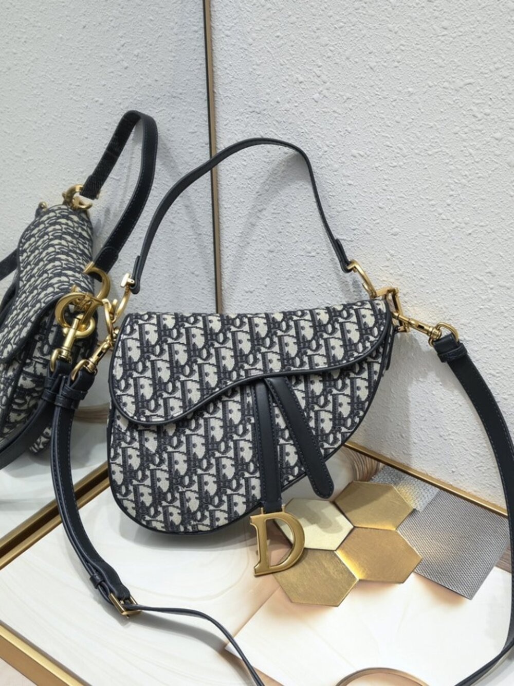 Dior Saddle Mini Navy Blue Oblique Canvas Bag